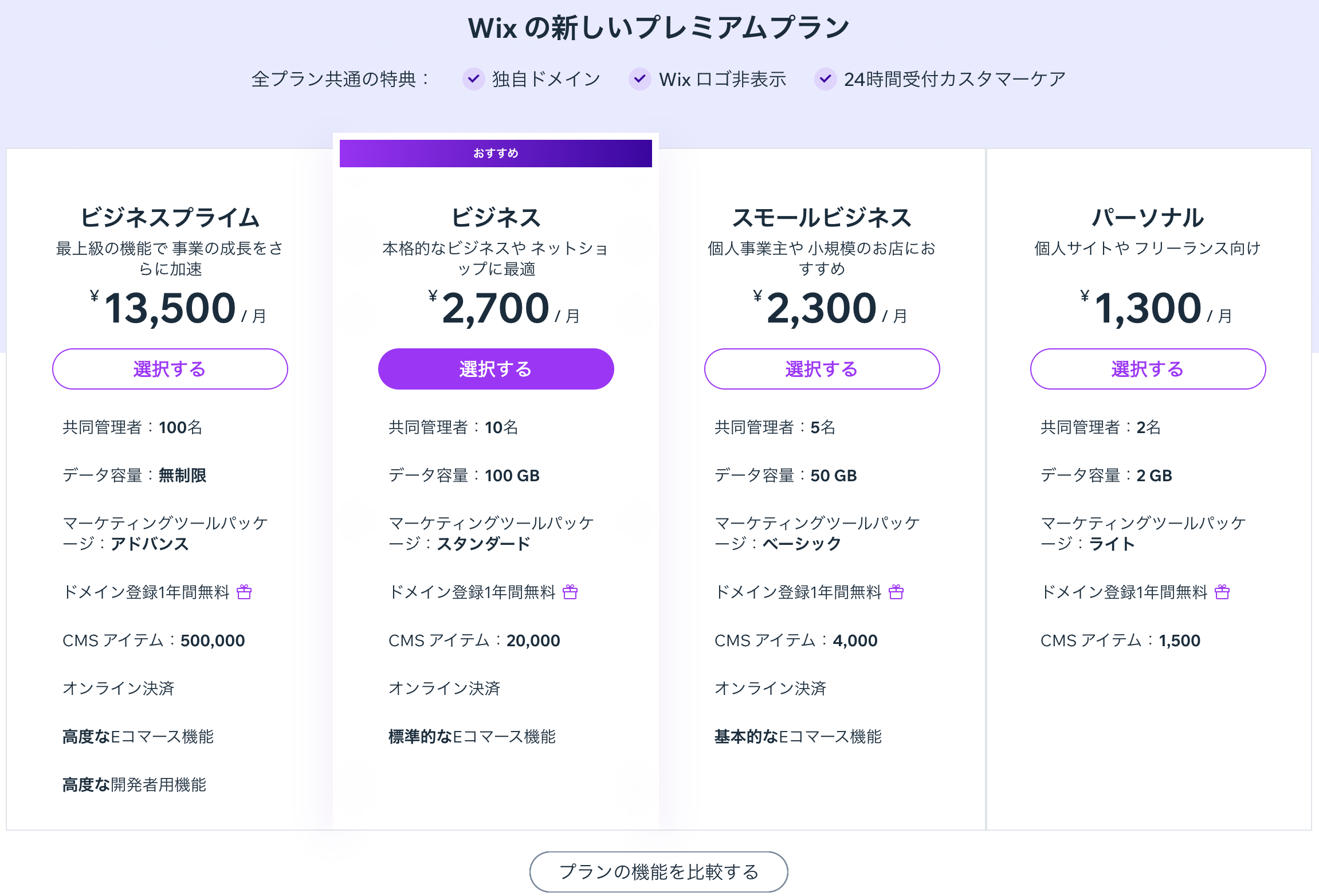 Wix料金プラン